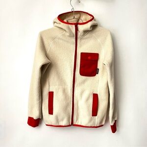 Cotopaxi Cubre Fleece Hooded Jacket Full Zip Closure Size Small Cream Fiery Red